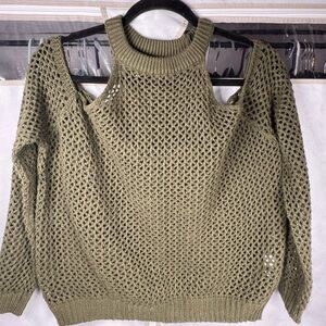 Millau Off Shoulder Open Knit Sweater Olive Green Size M